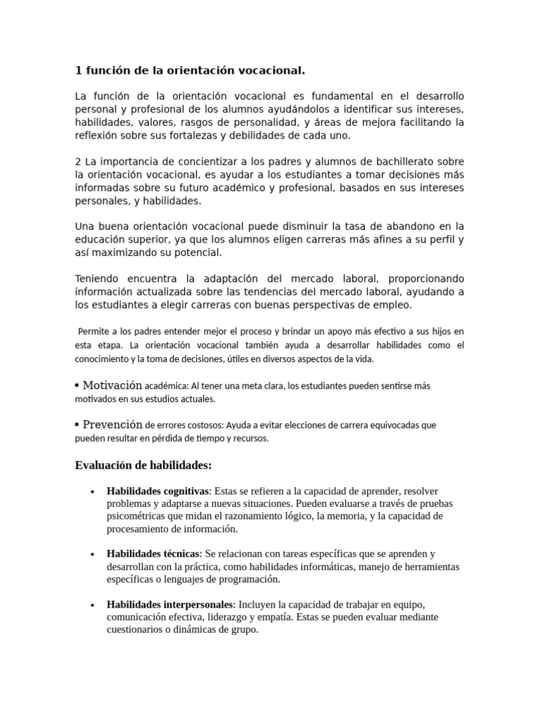 Importancia de la Orientación Vocacional | PDF | Toma de decisiones ...