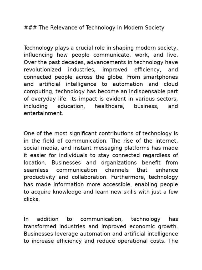 The Role of Technology in Society | PDF | Communication | Computer Security