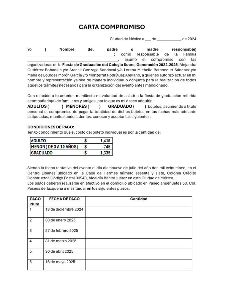 Carta Compromiso Graduación Sucre Final | PDF