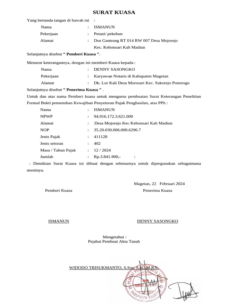 Surat Kuasa Validasi PPh 2024-2025 | PDF