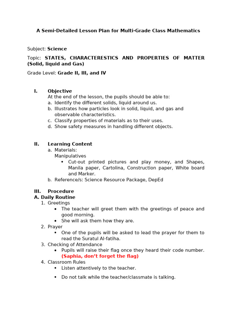 States and Properties of Matter Lesson Plan | PDF | Matter | Solid