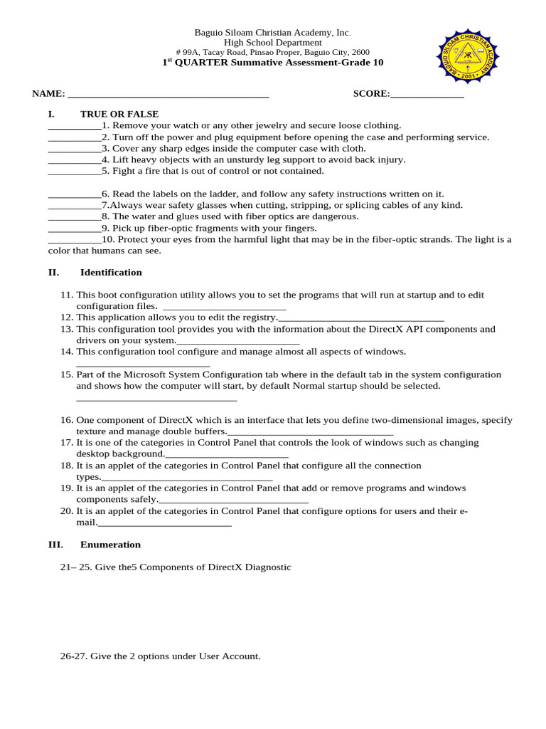 Grade 10 Summative Assessment Guide | PDF | Computer Architecture | Ibm ...