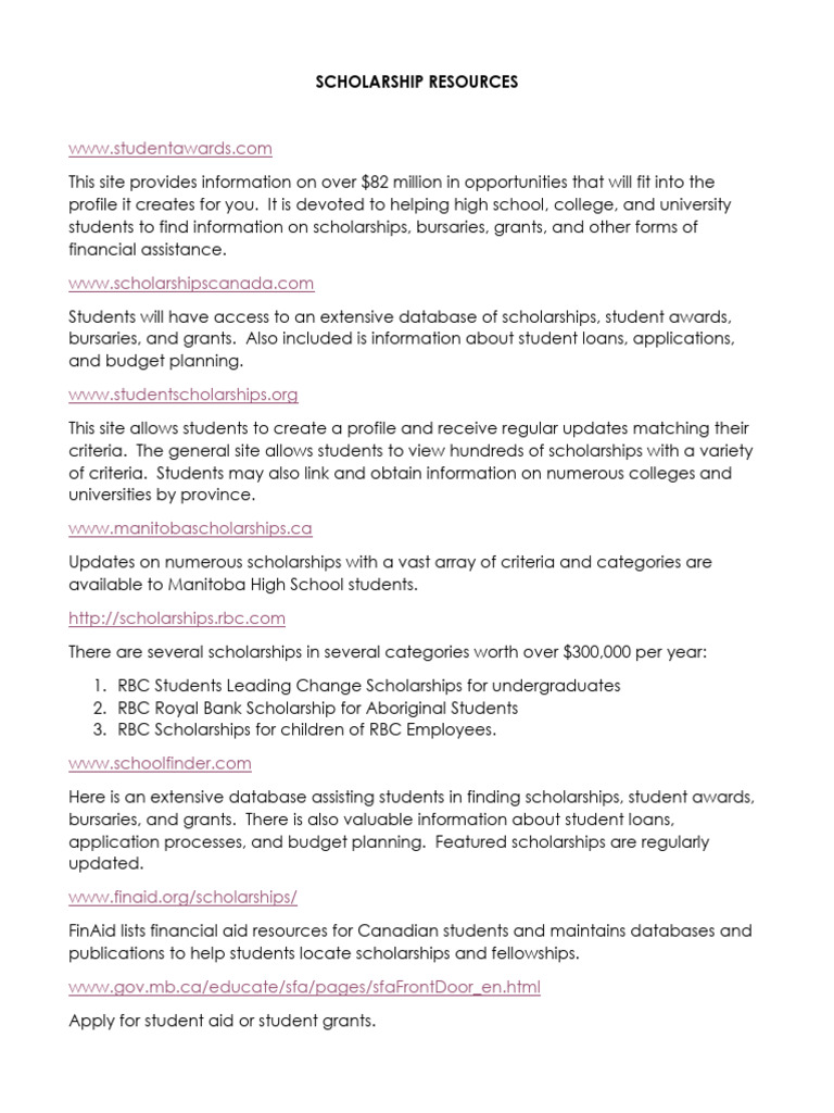 Top Scholarship Resources for Students | PDF | Student Financial Aid In ...