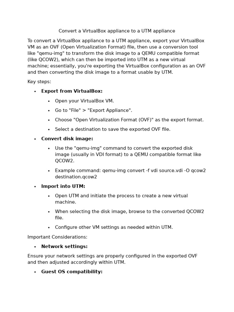 Convert VirtualBox to UTM Appliance | PDF | Virtualization | Operating ...