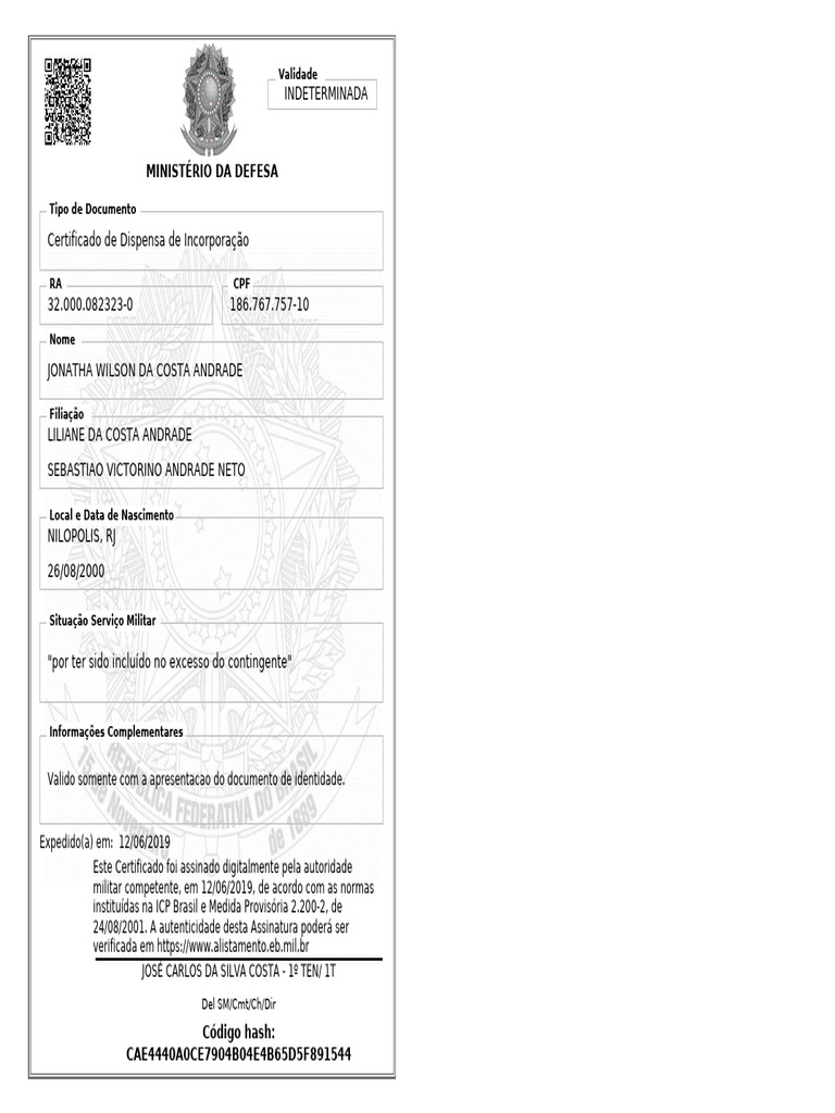 Certificado de Reservista Militar | PDF