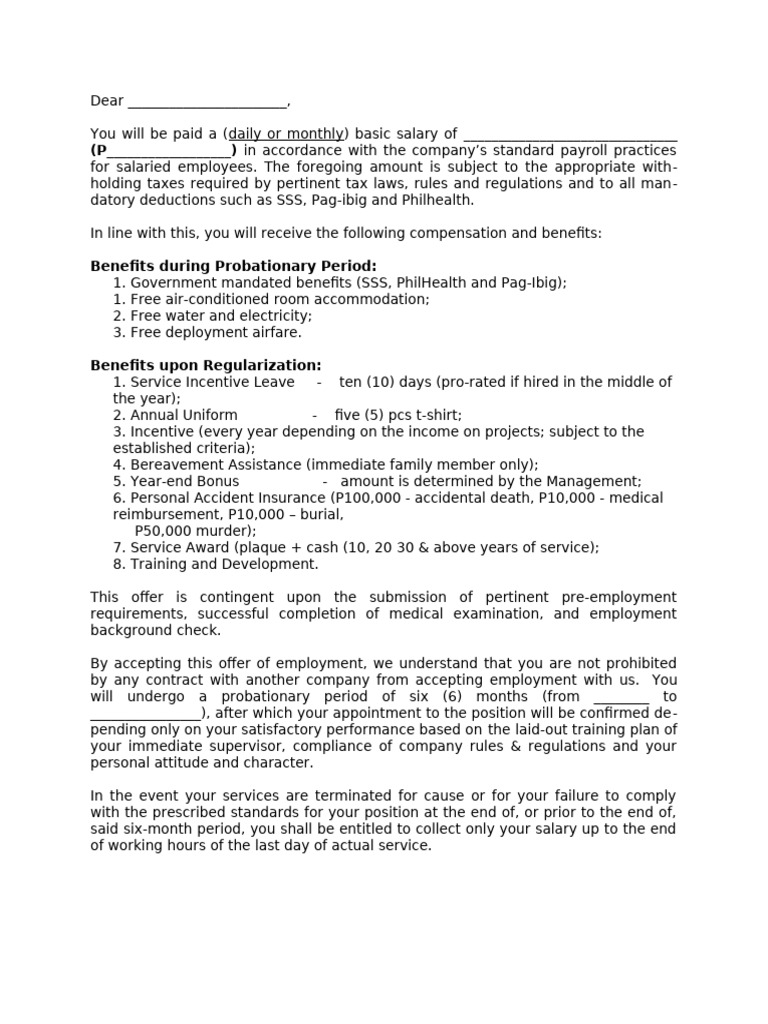 Employment Offer and Benefits Summary | PDF