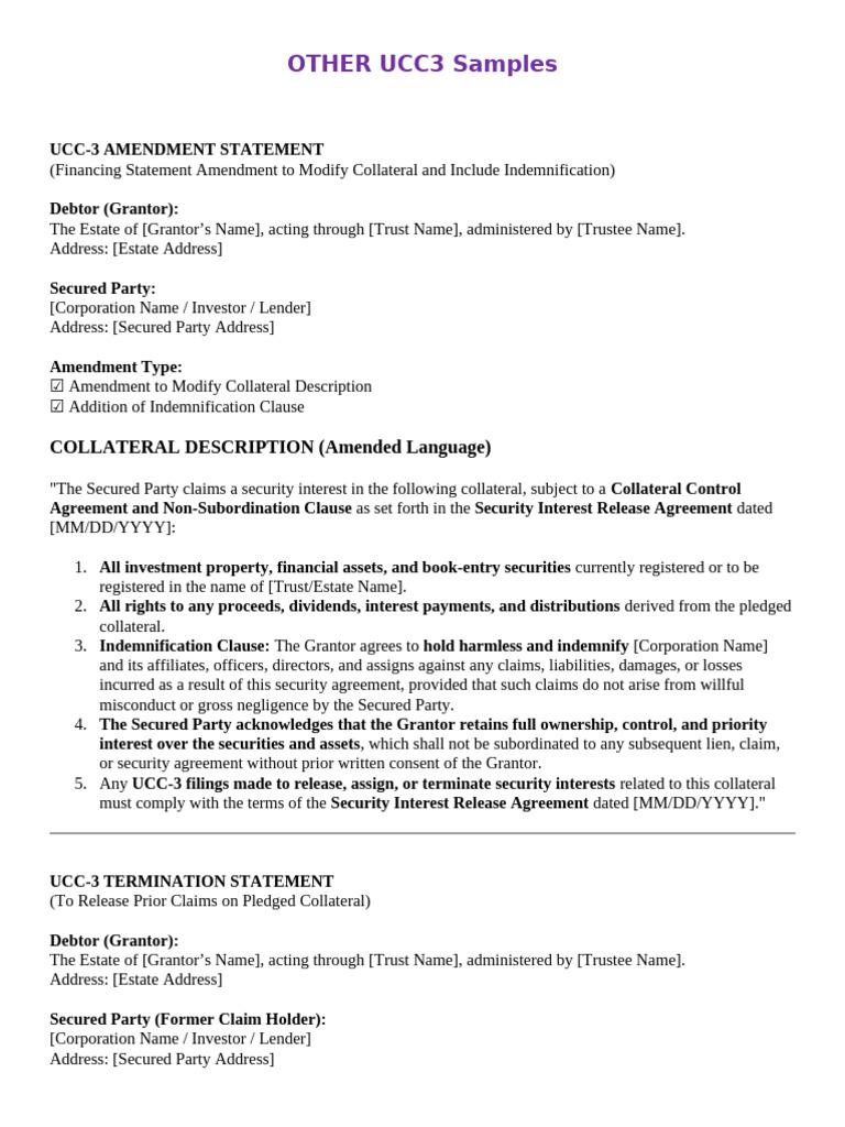UCC-3 Amendment and Termination Samples | PDF | Security Interest ...