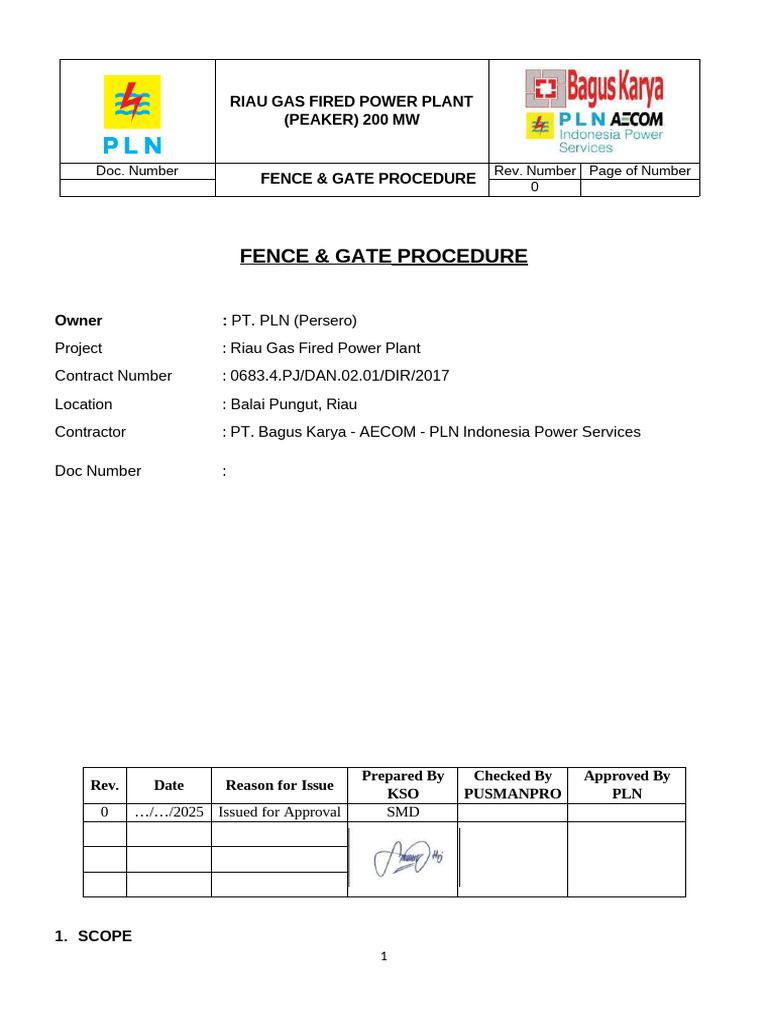 Riau Gas Plant Fence & Gate Procedure | PDF