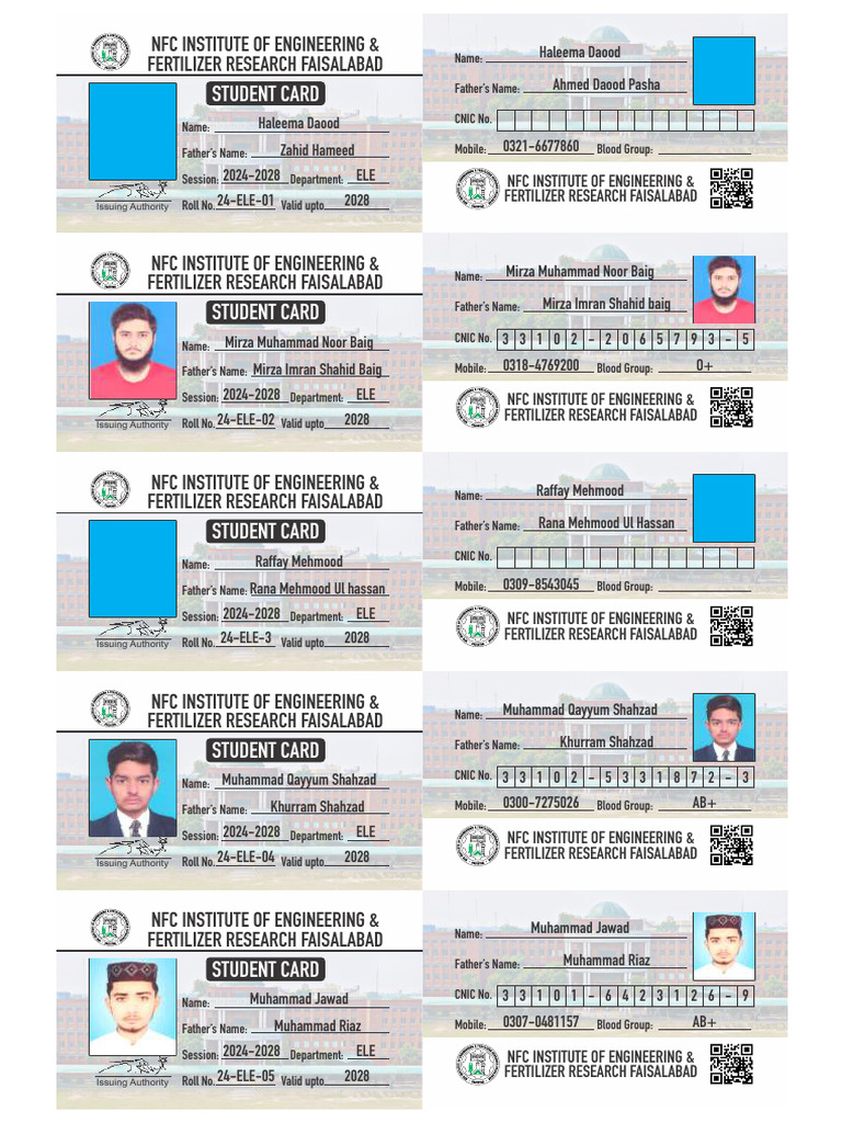 NFC Engineering Student Cards 2024-2028 | PDF