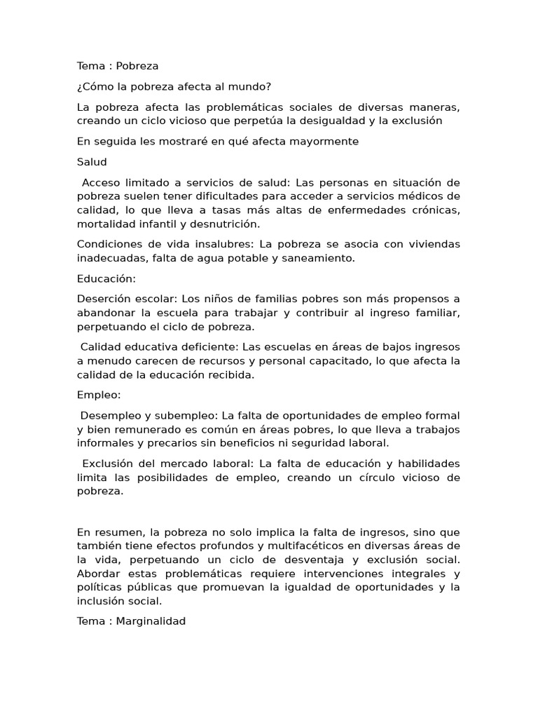 Impacto de la pobreza en la sociedad | PDF | Pobreza | Pobreza e indigencia
