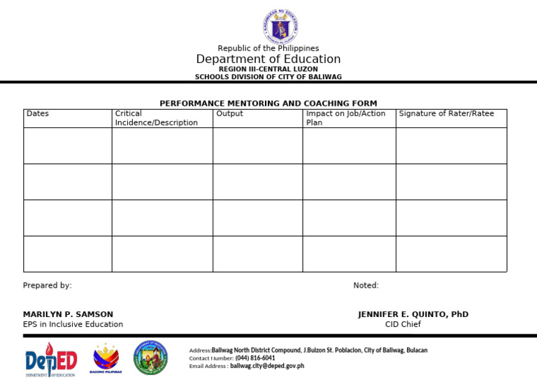 Performance Mentoring Form Template | PDF