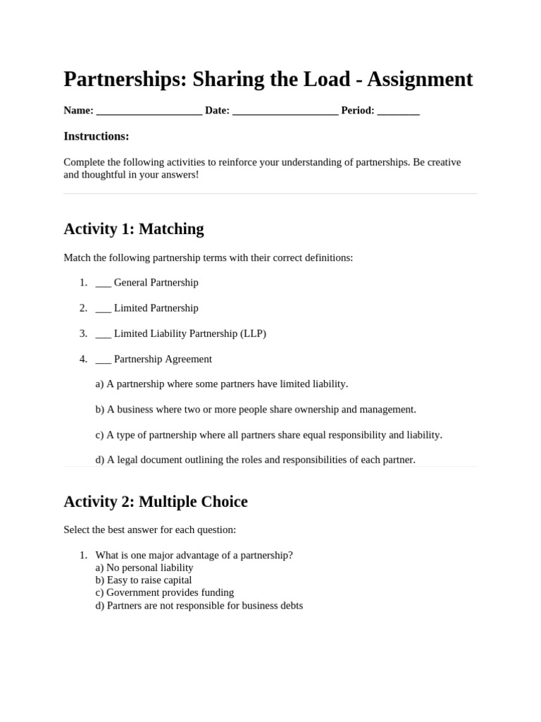 4.2 Partnerships - Worksheet - 2 | PDF | Partnership | Limited ...