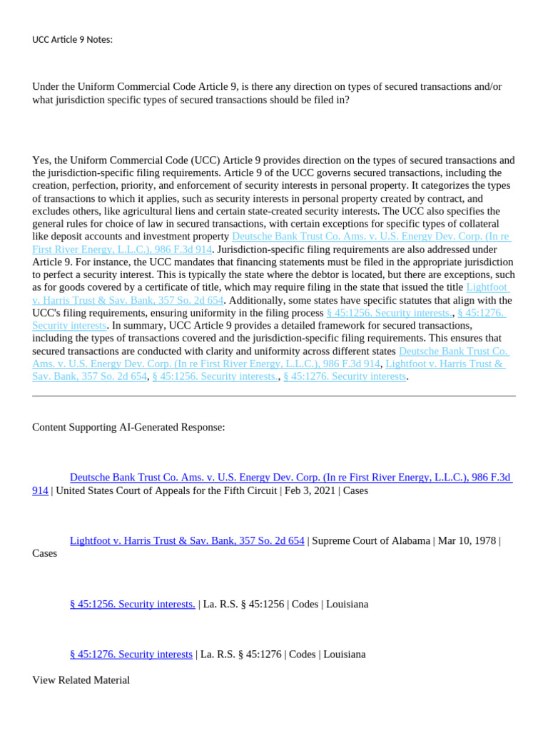 UCC Article 9: Secured Transactions Guide | PDF | Security Interest ...