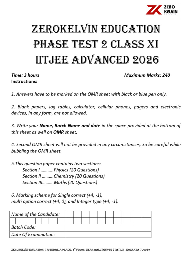 Class XI Phase Test 2 Paper | PDF | Gases | Physical Chemistry