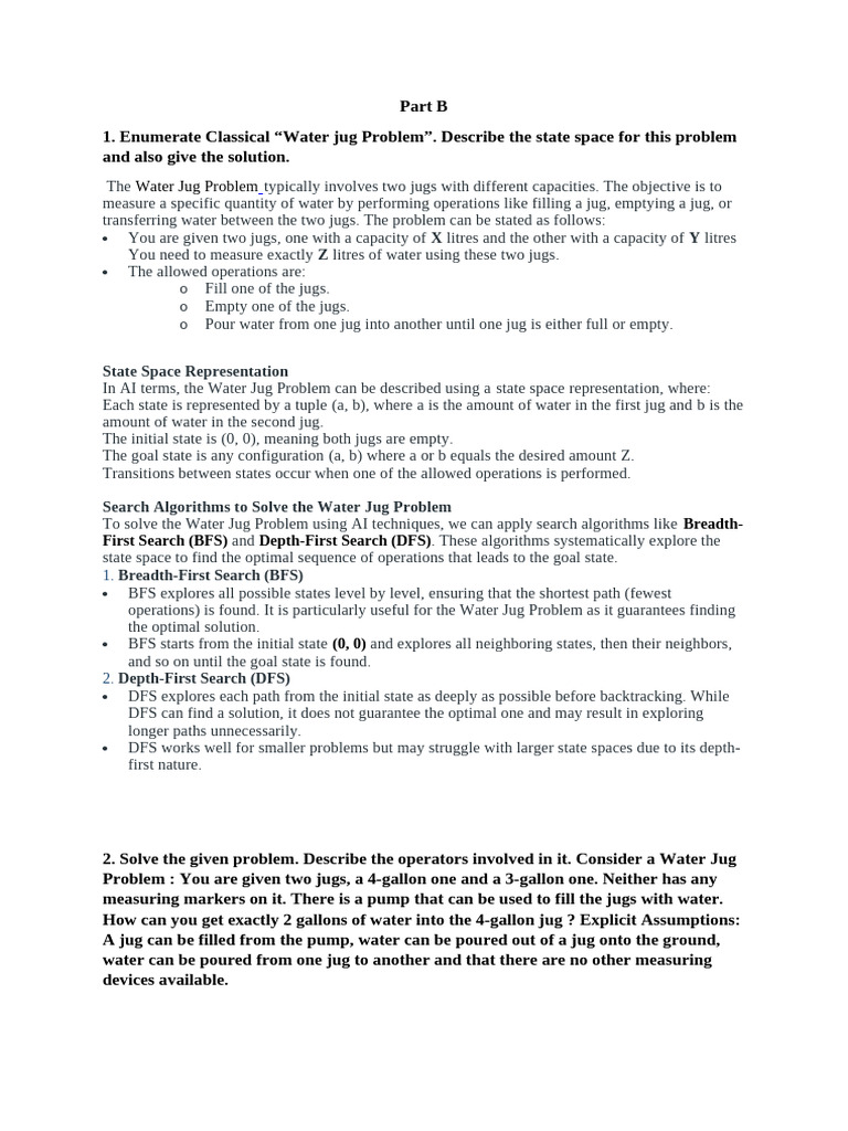 Water Jug Problem: State Space & Solutions | PDF | Computer Programming ...