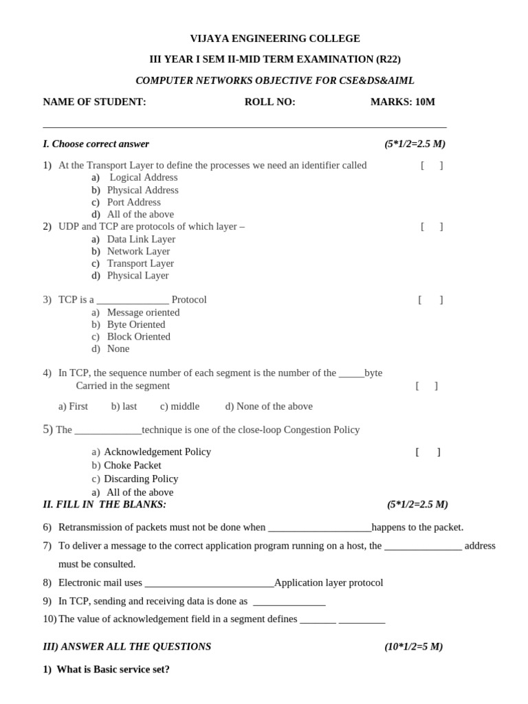 CN OBJECTIVE II-mid (R22) | PDF | Transmission Control Protocol | Port ...