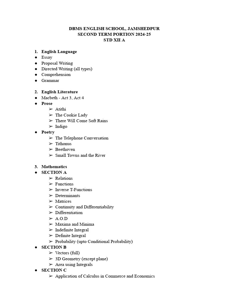 DBMS School Std XII Term 2 Syllabus 2024-25 | PDF