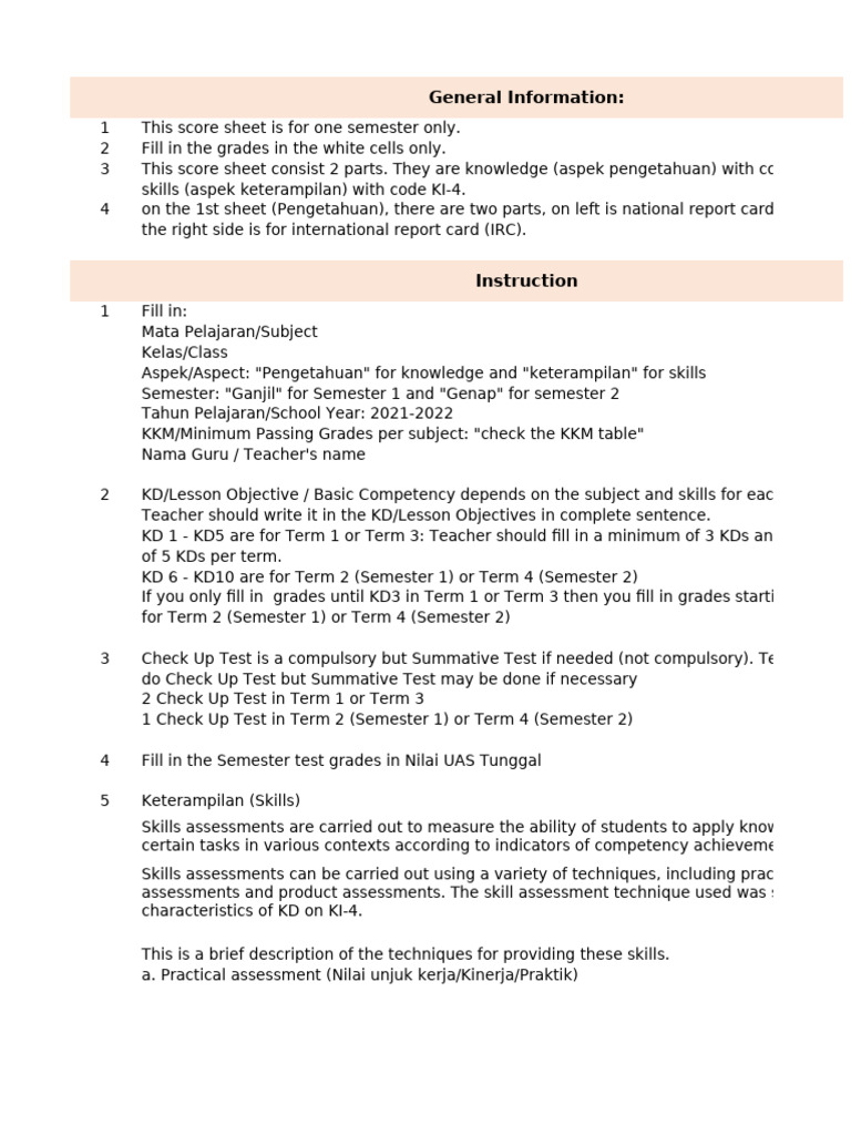 Student Score Sheet for Knowledge & Skills | PDF | Knowledge | Learning
