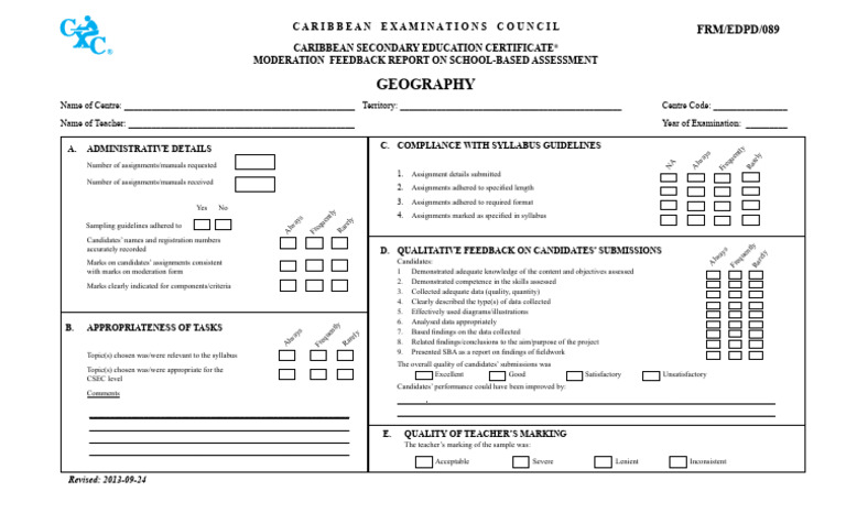 Moderation Feedback Report On SBA | PDF