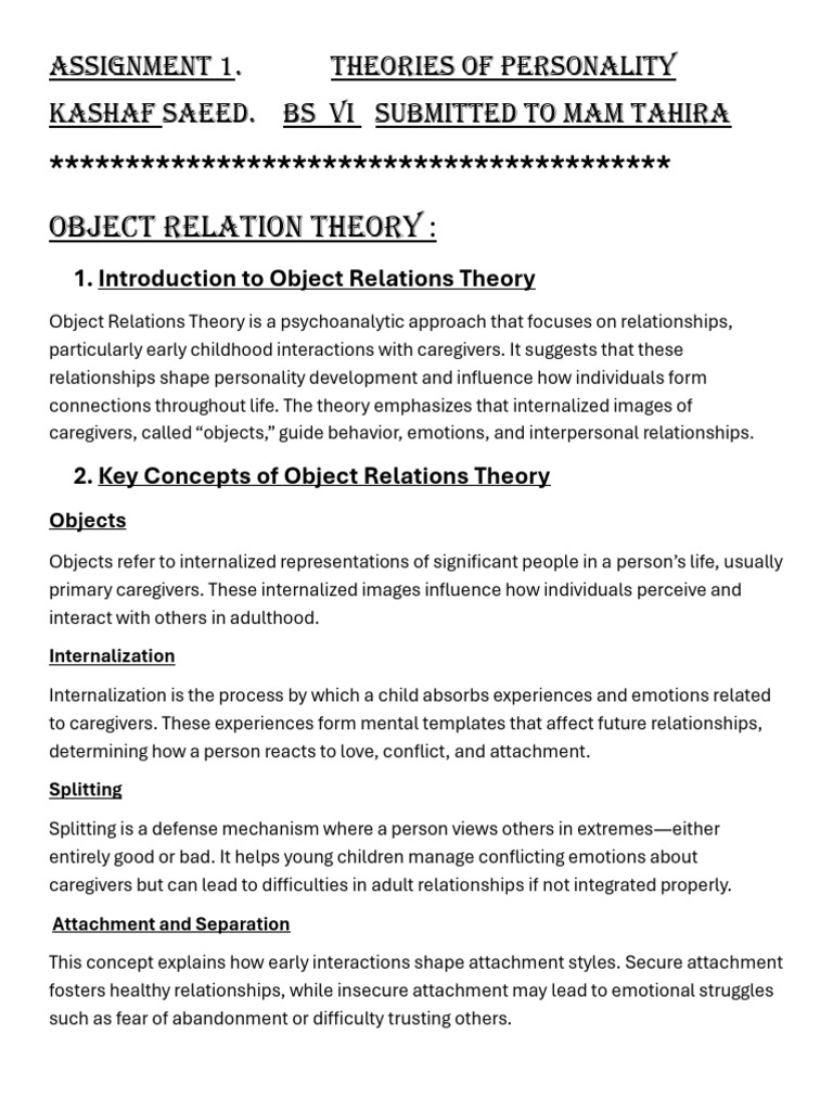 Object Relations Theory Explained | PDF | Attachment Theory | Object ...