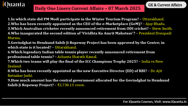 March 2025 Current Affairs Highlights | PDF