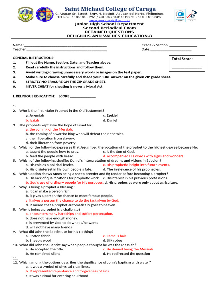 ReEd & ValEd 8 - SECOND PERIODICAL EXAM | PDF | Communication | Jesus