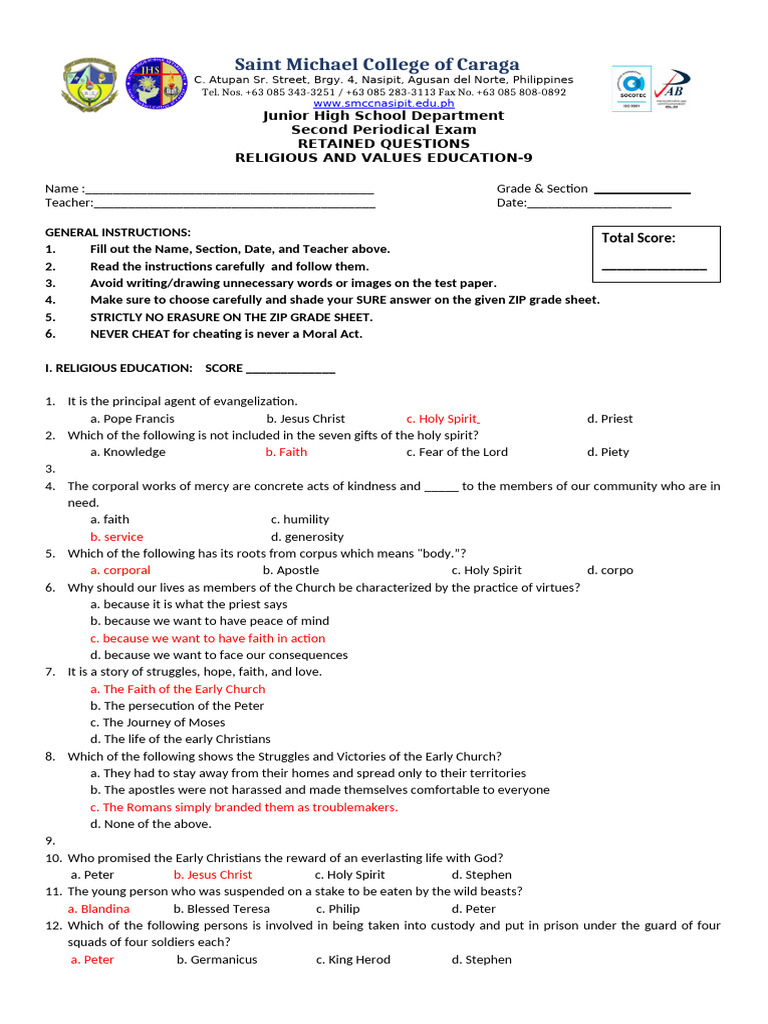 ReEd & ValEd 9 - SECOND PERIODICAL EXAM | PDF | Early Christianity ...
