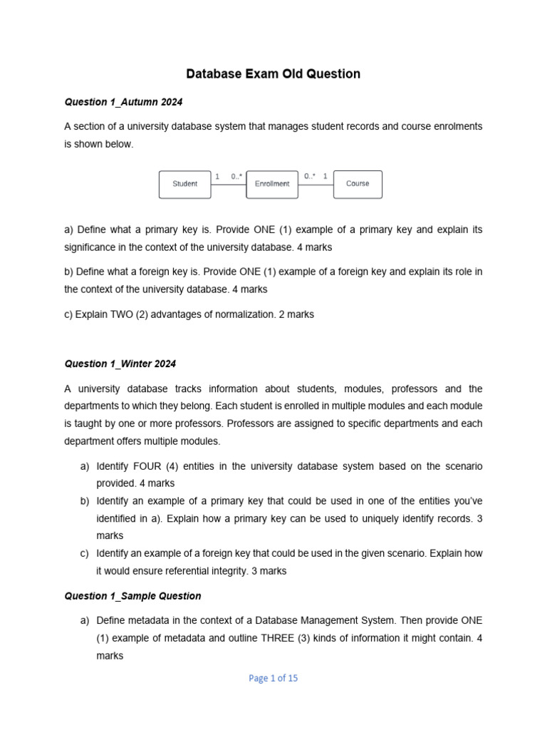 University Database Exam Questions | PDF | Databases | No Sql
