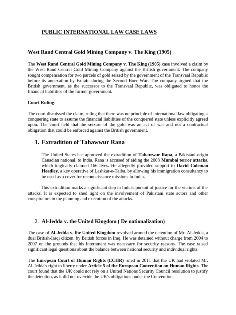 Public International Law Case Laws | PDF | Treaty On The Non ...