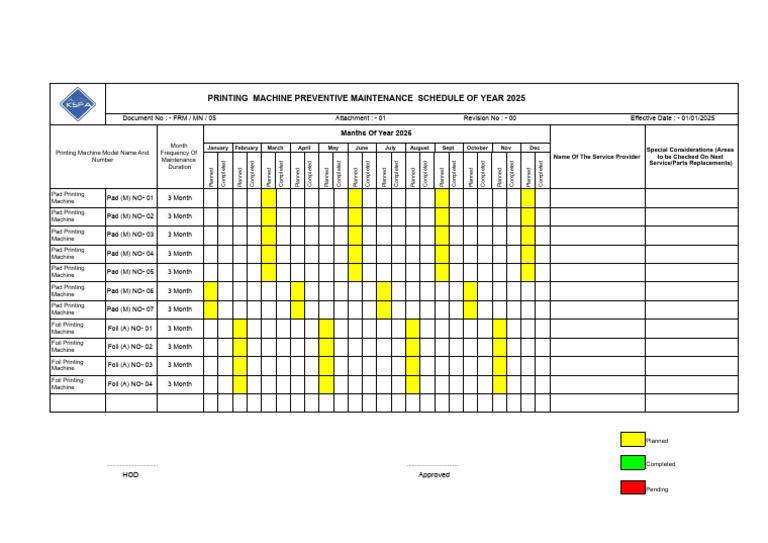 2025 Printing Machine Maintenance Schedule | PDF