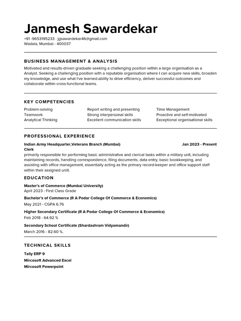 Graduate Analyst Resume Overview | PDF