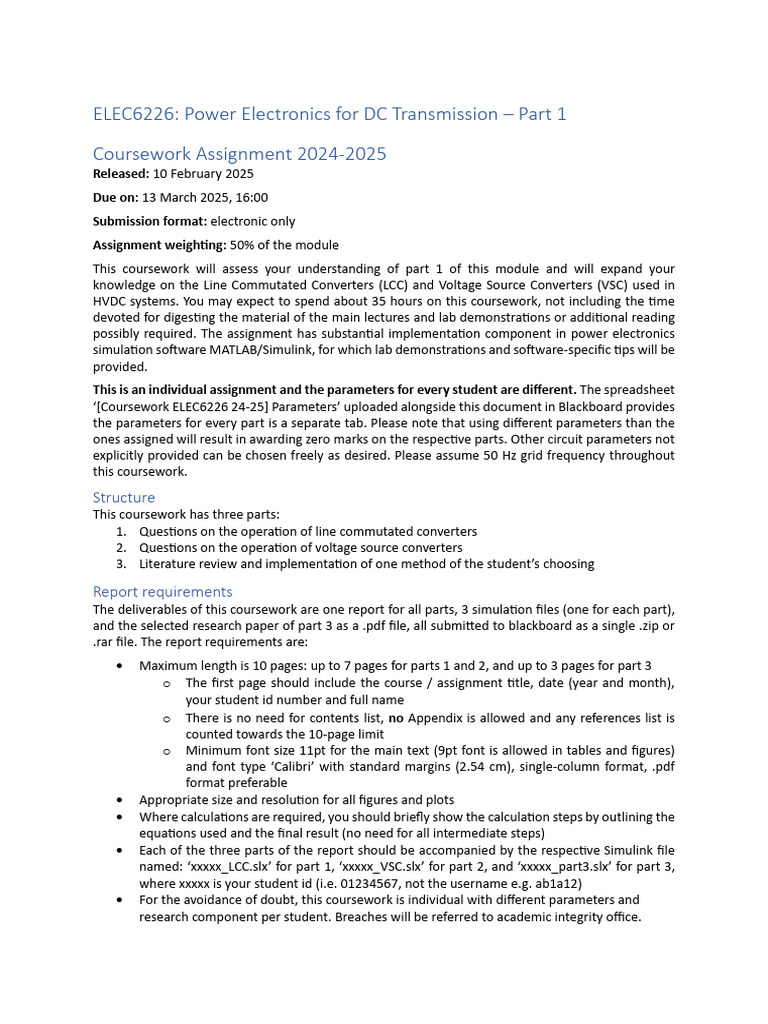 Power Electronics Coursework 2024-25 | PDF | Ac Power | Electronic Filter