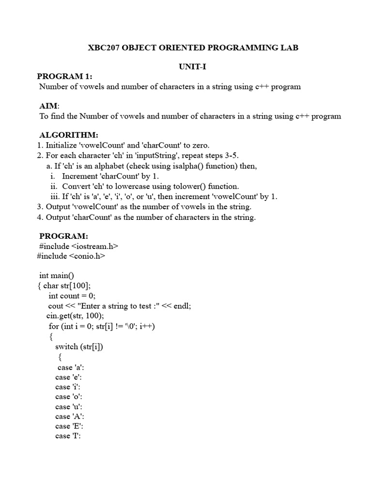 OOPS Lab Manual - I CS.docx | PDF | C++ | Software Development