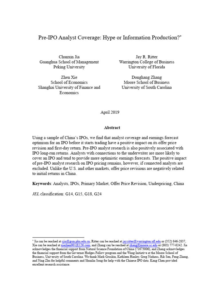 Pre IPO Analyst Coverage Hype or Informa | PDF | Initial Public ...