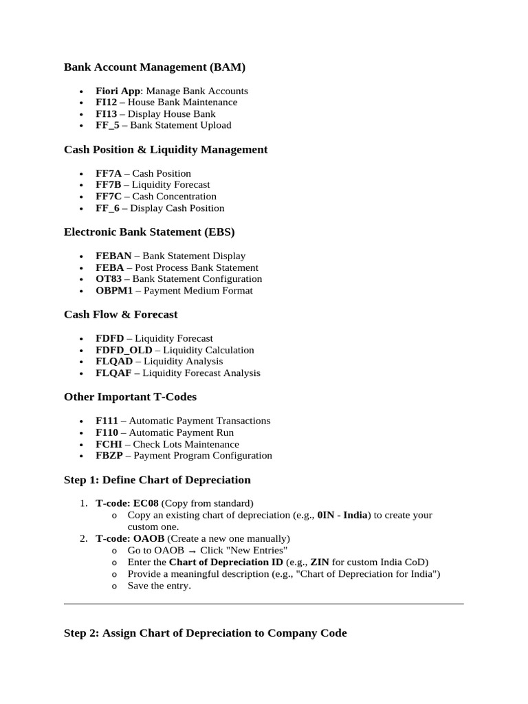 Essential SAP FICO T-Codes Guide | PDF | Depreciation | Accounts Payable