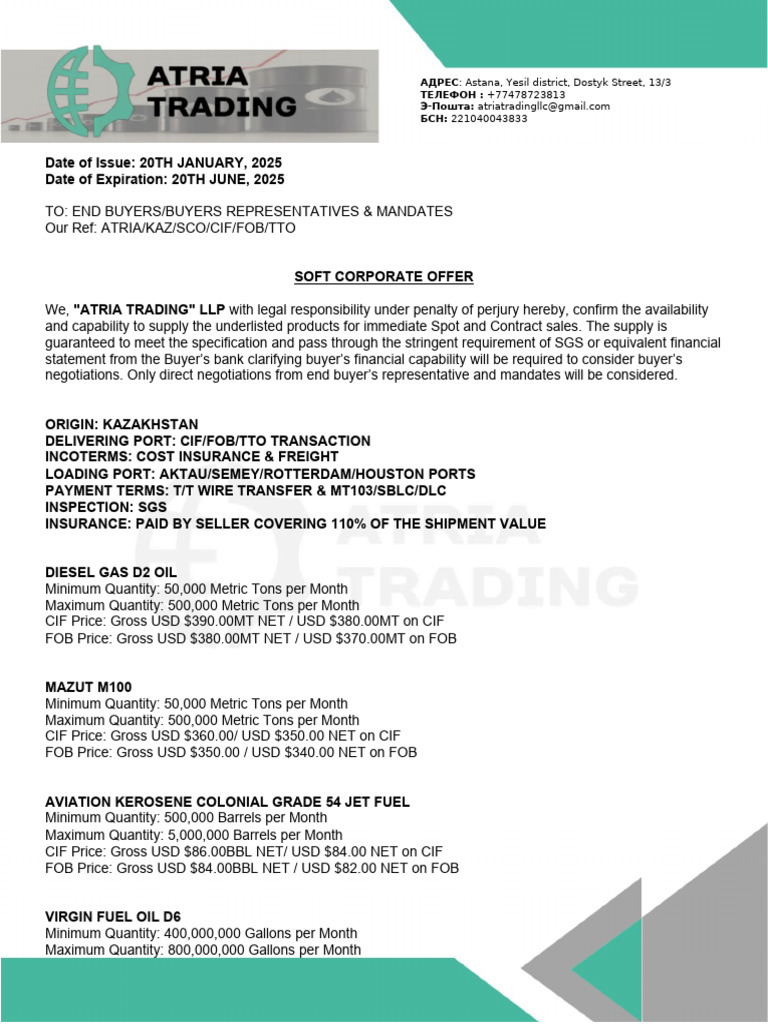 Atria Trading LLP Sco | PDF | Letter Of Credit | Receipt