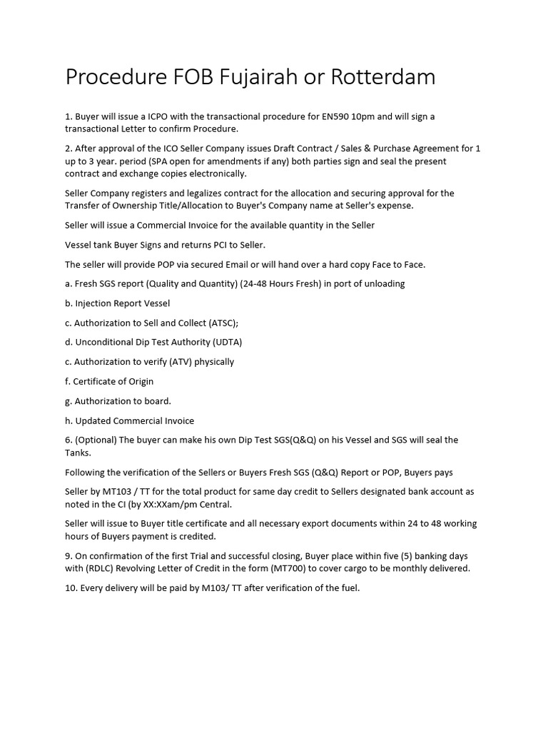 FOB Procedure for EN590 & Jet Fuel | PDF | Sales | Invoice