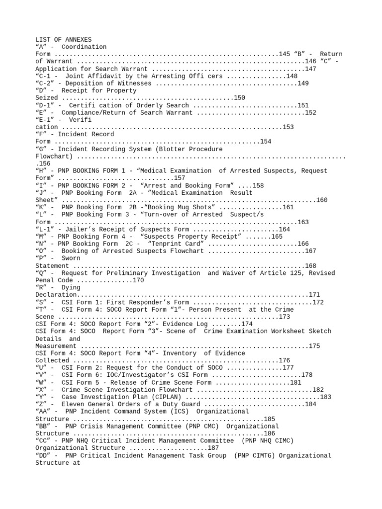 List of Annexes and Forms | PDF | Arrest Warrant | Crime & Violence