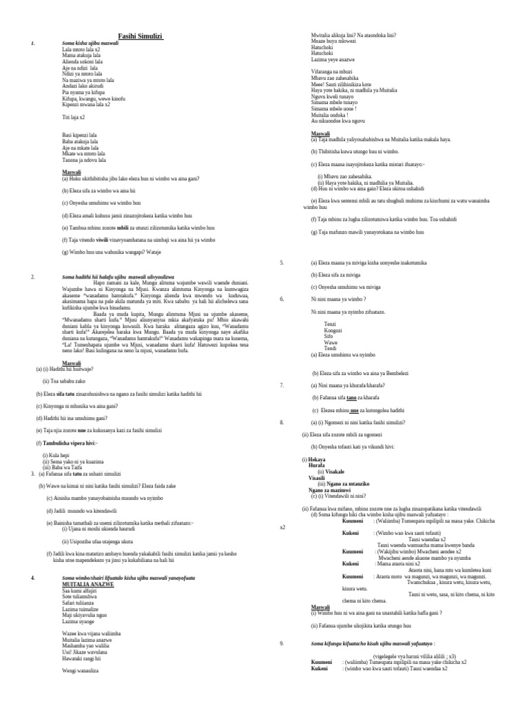 Fasihi Simulizi Q Pdf