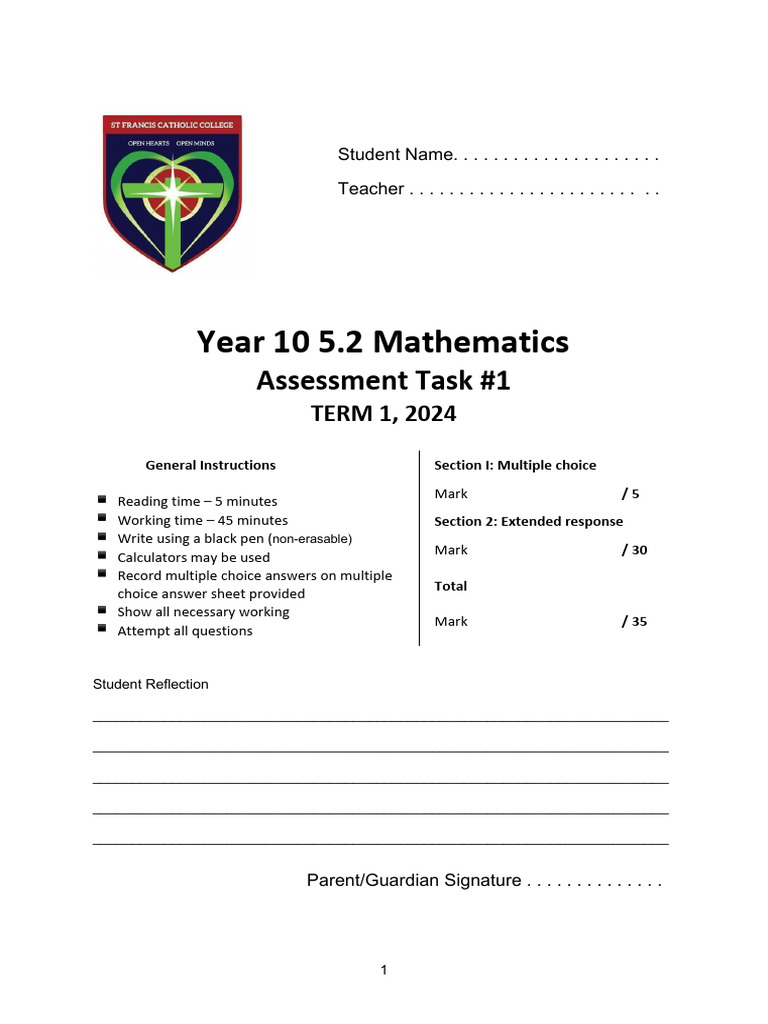 Year 10 Mathematics Assessment 2024 | PDF | Multiple Choice | Cupcake