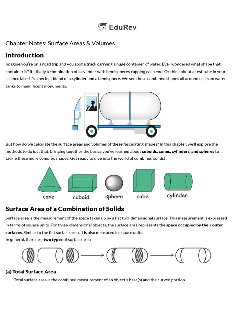 Surface Area And Volumes Class 10 Notes Maths Chapter 12 Free Pdf Pdf