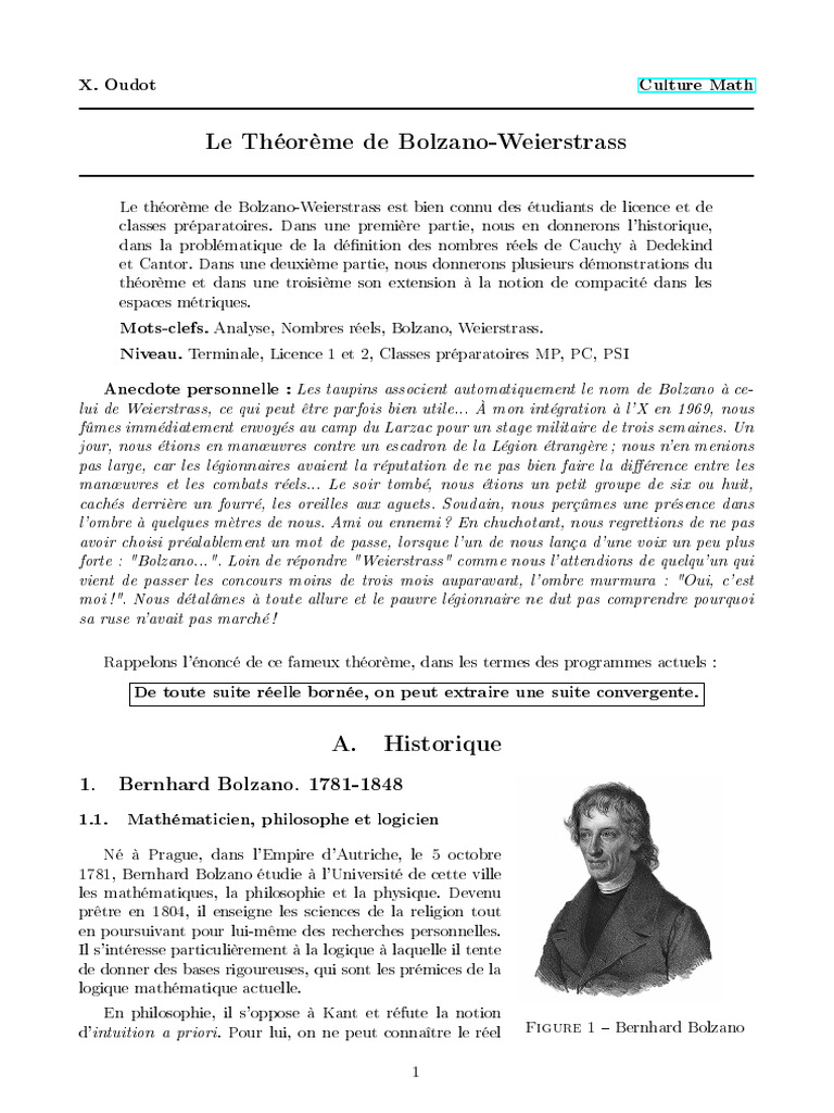 Théorème de BolzanoWeierstrass expliqué PDF Compacité — free download