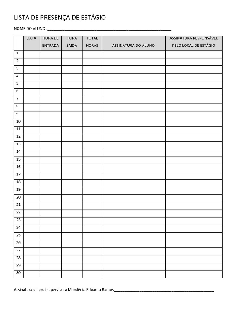 Lista de Presença para Estágio Acadêmico | PDF