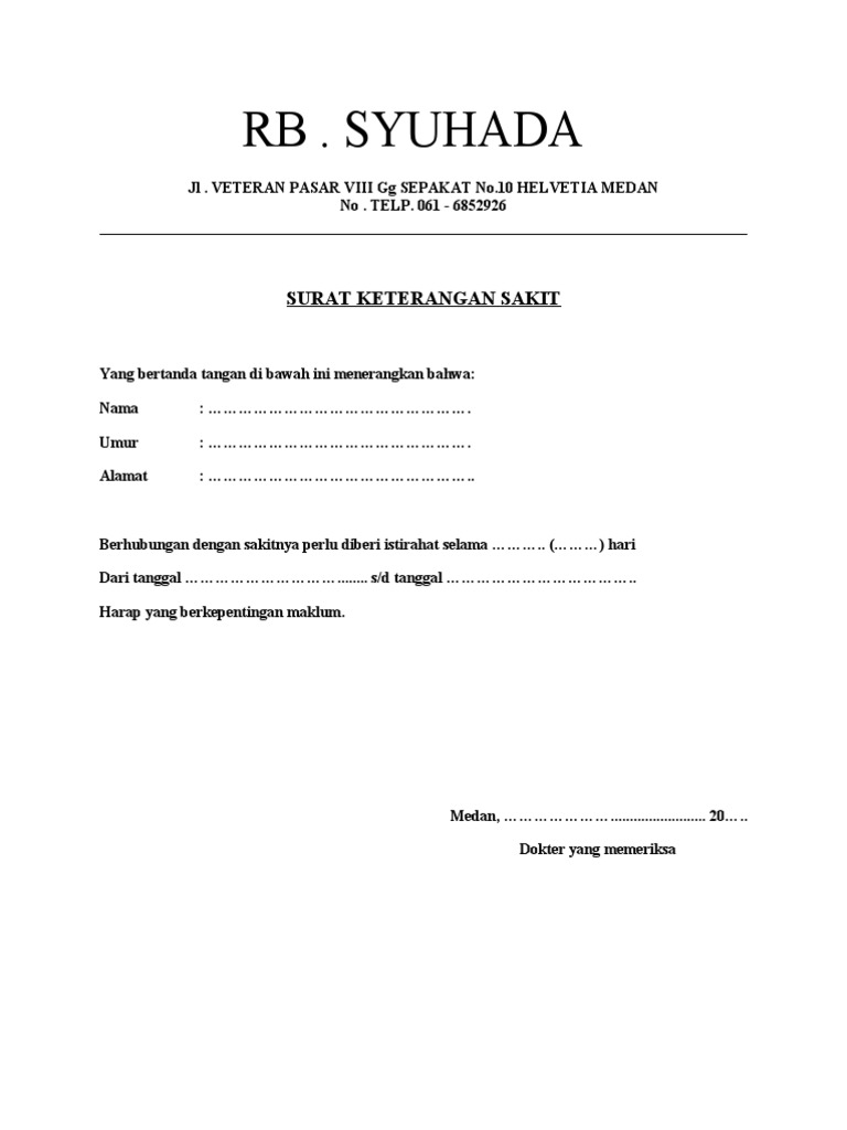 Download 60+ Contoh Surat Surat Sakit Klinik Medan Gratis Terbaru