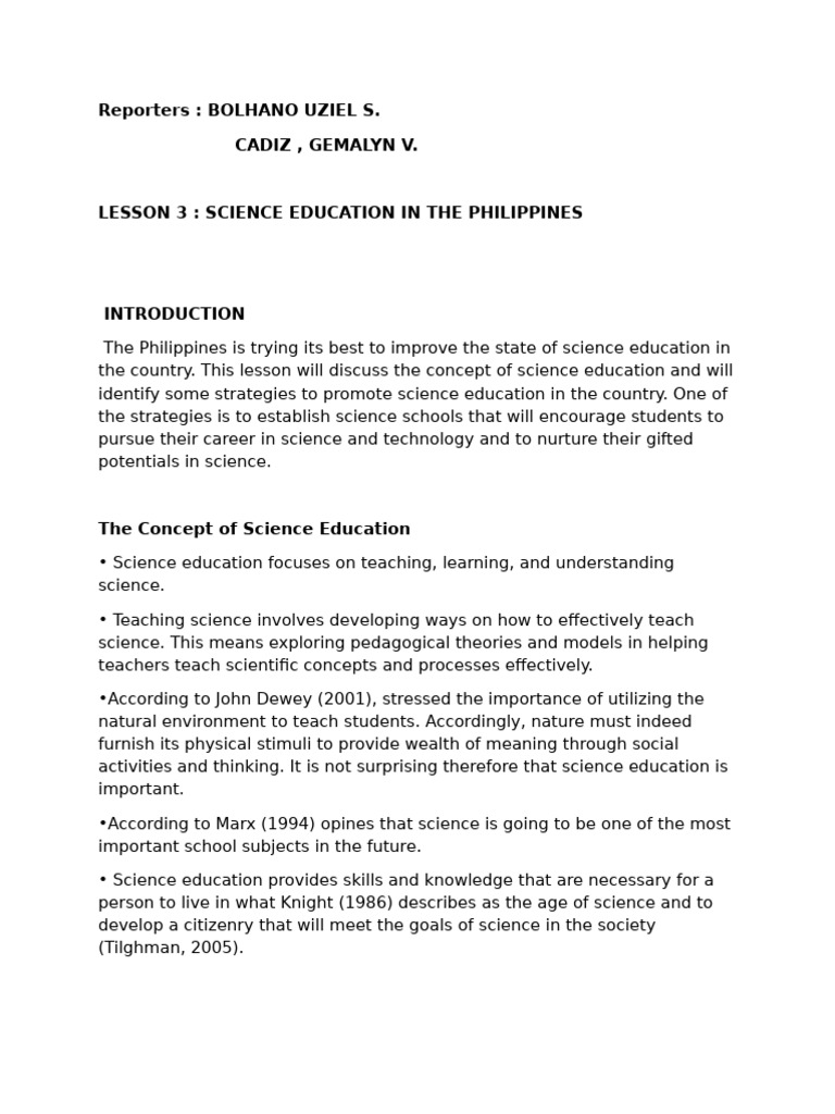 Enhancing Science Education in the Philippines | PDF | Schools | Science
