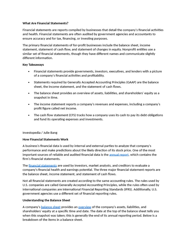 Understanding Financial Statements Explained | PDF | Equity (Finance ...