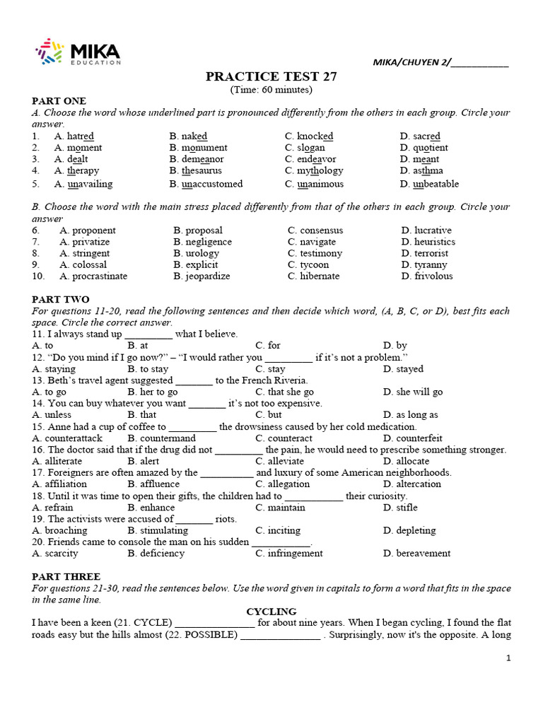 Chuyen 2 - Practice Test 27 | PDF