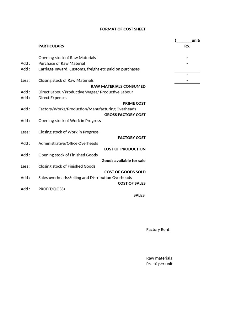 Format of Cost Sheet | PDF | Cost Of Goods Sold | Expense