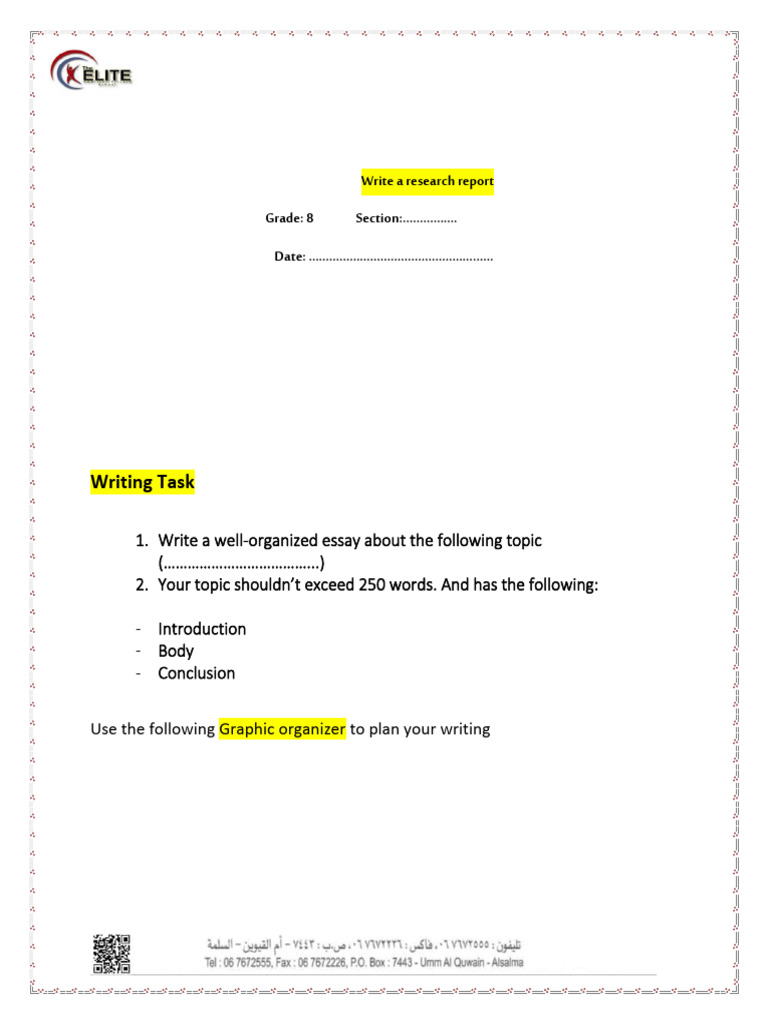Writing Template Grade 8 Second Term Research Report Writing | PDF