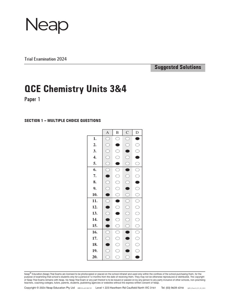 QCE Chemistry Units 3&4 Paper 1 Suggested Solutions Booklet 2024 | PDF ...